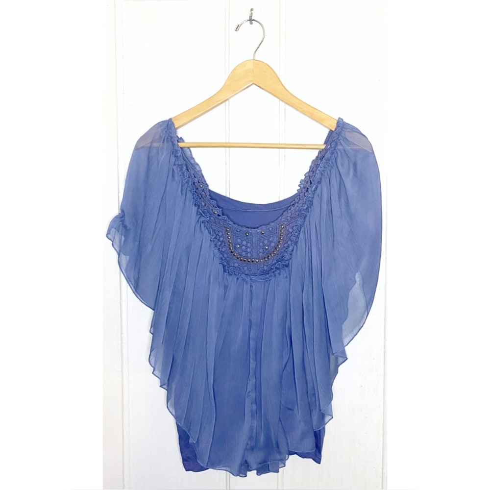 VINTAGE : Nine West : size : S : boho hippie ruffle crochet summer blouse top